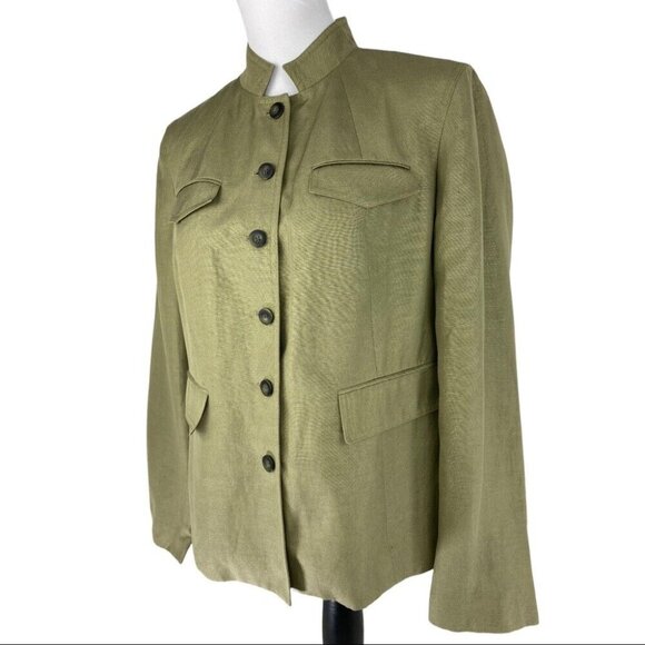 Talbots Women's Green‎ Silk Linen Mandarin Collar Button Up Luxury Blazer 10/C39 - Picture 3 of 14